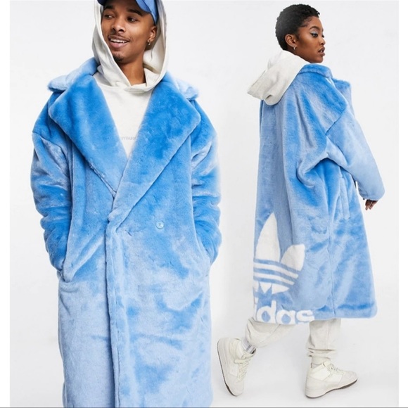 (SOLD IVY PARK x Adidas Collaboration Blue Faux Fur Coat - Picture 1 of 16